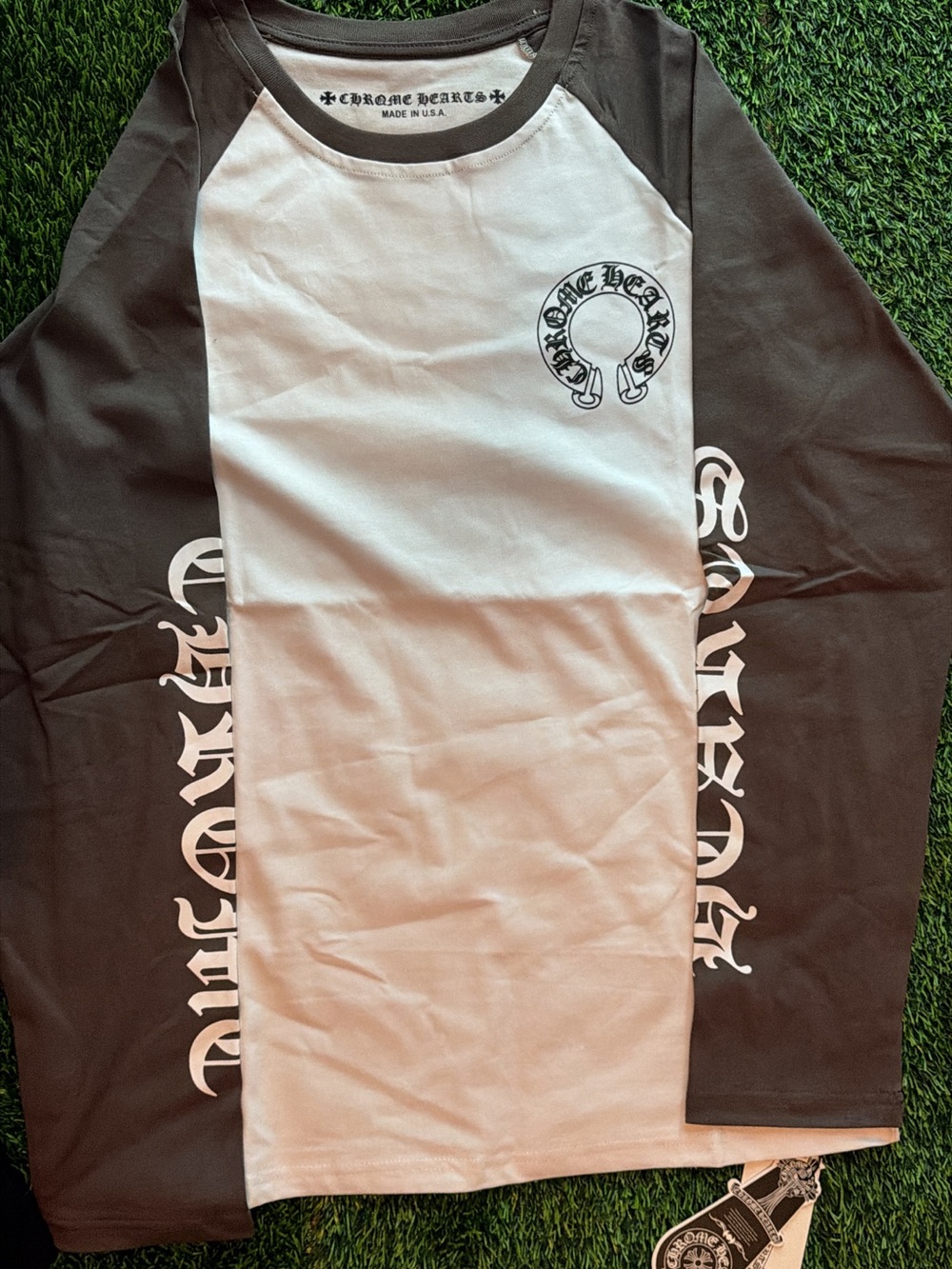 Chrome Hearts Black & White Raglan Logo Long Sleeve Tee